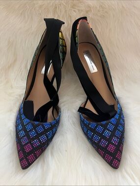 No. 21 Black Multicolor Pointed-Toe Flats with Ankle Ribbon